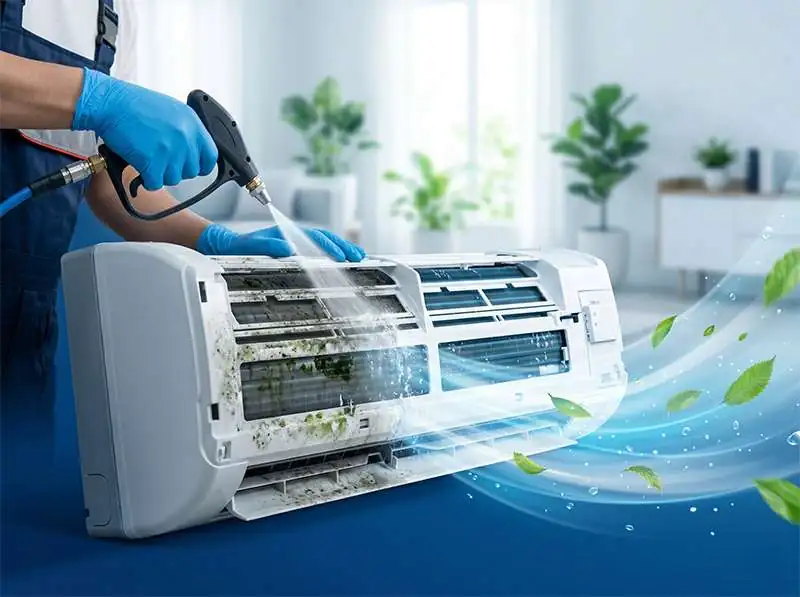 專業師傅正在清洗冷氣